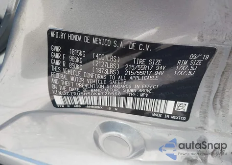 2019 Honda Hr-V Ex из США, поврежденный, VIN 3CZRU5H50KM729568